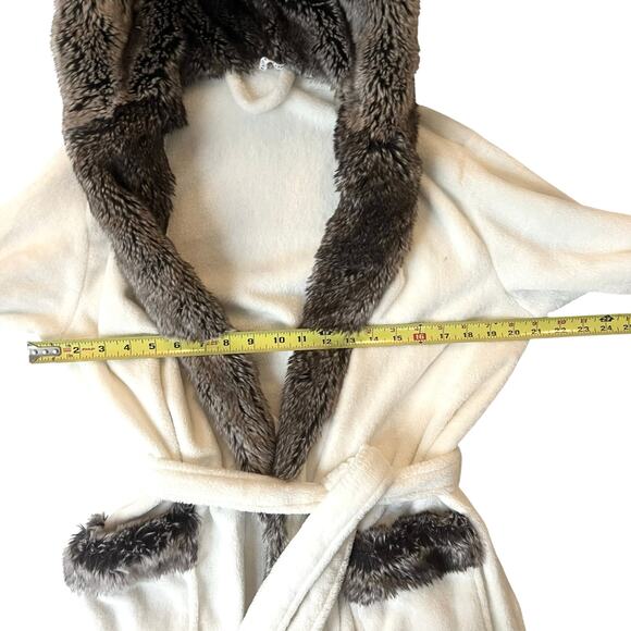 Pottery Barn Faux Fur Trim Hooded Robe One Size Fits Most - Picture 4 of 15